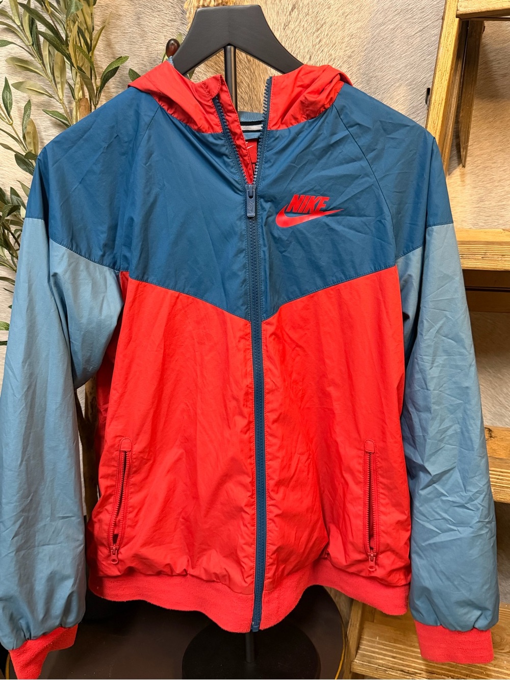 Nike Blue and Red Athletic Jacket with Hood vintage style color block